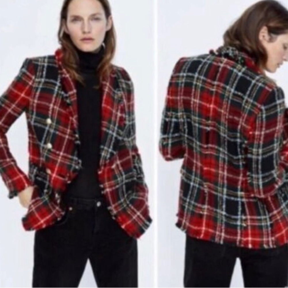 Zara blazer - tartan, plaid, Christmas - never worn - size large